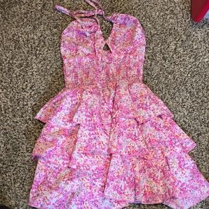 SHEIN Pink Floral Ruffle Dress